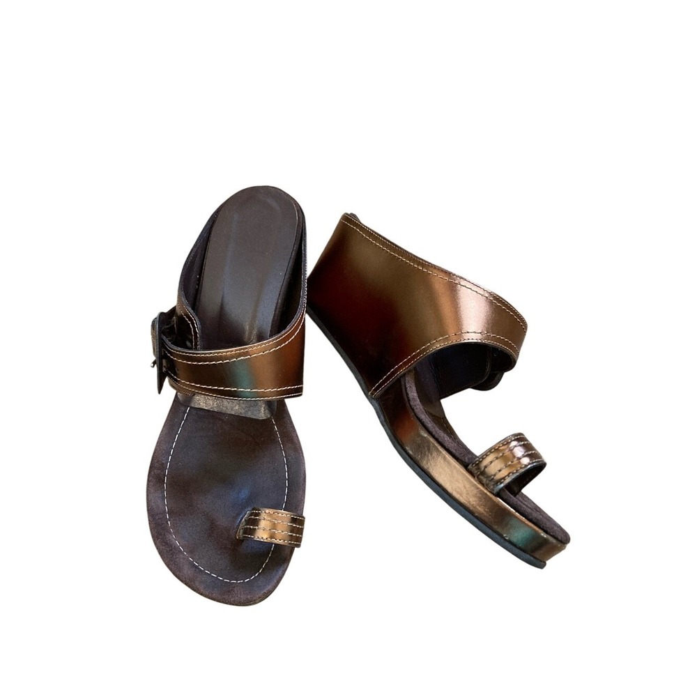 Donald J Pliner Womens Metallic Bronze Wedge Sandals Toe Loop Size 8.5 Summer